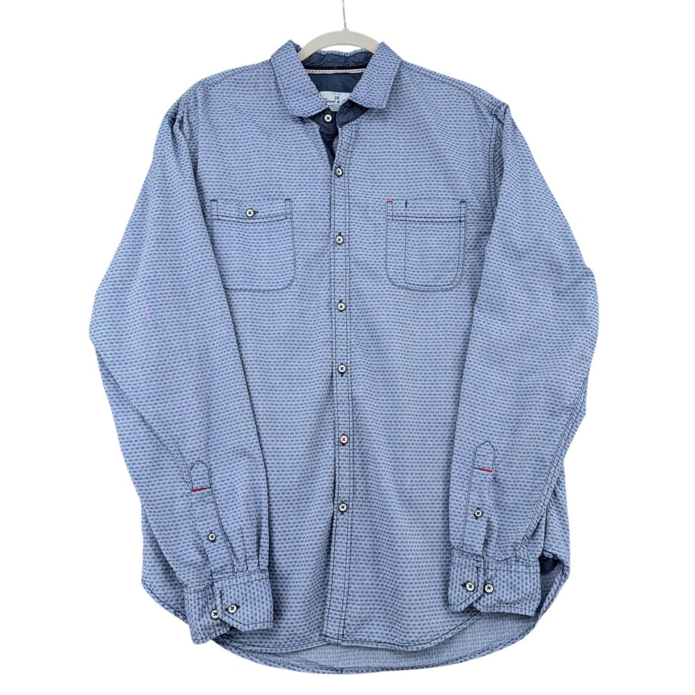 Thread & Cloth Mens L G‎ Blue Geometric Print Long Sleeve Button Down Shirt